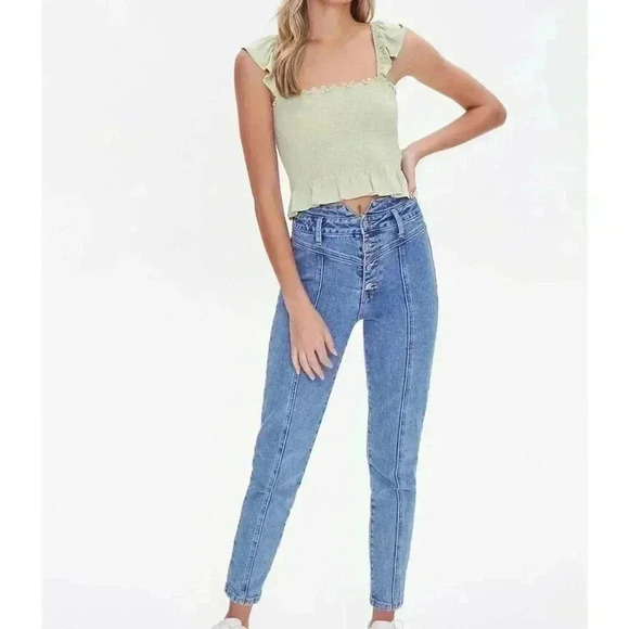 Forever21 Smocked Flounce-Trim Crop Top - Picture 4 of 4